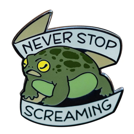 Pin's Émaillé Grenouille Militante "Never Stop Screaming"