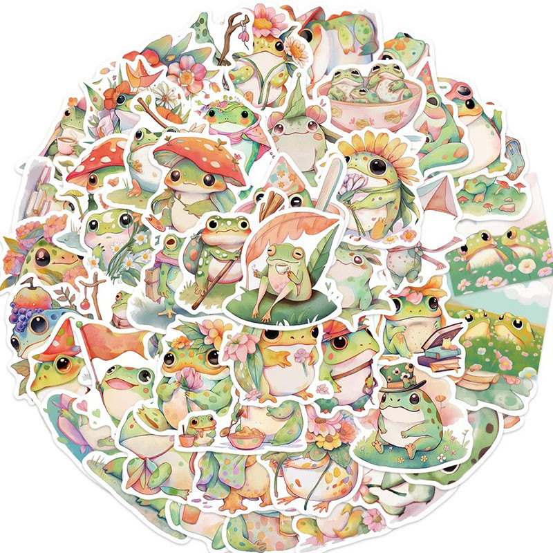 Stickers Grenouille Pastel Mignon | 50 Autocollants Aquarelle