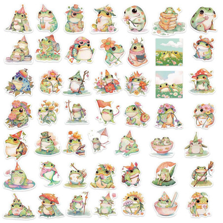 Cute Pastel Frog Stickers | 50 Kawaii Watercolor Decals