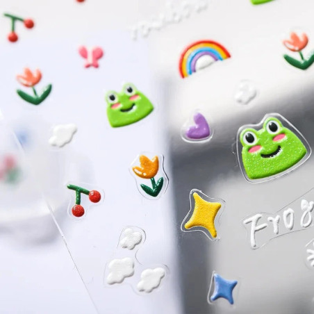 Stickers Grenouille 3D Happy Time | Planche Autocollants Kawaii