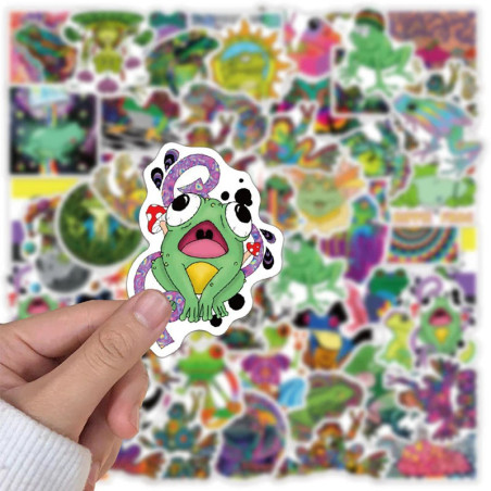 Psychedelic Frog Stickers | Trippy & Neon Decals – 50 Pack