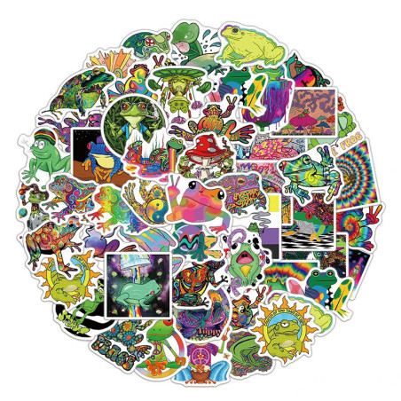 Psychedelic Frog Stickers | Trippy & Neon Decals – 50 Pack