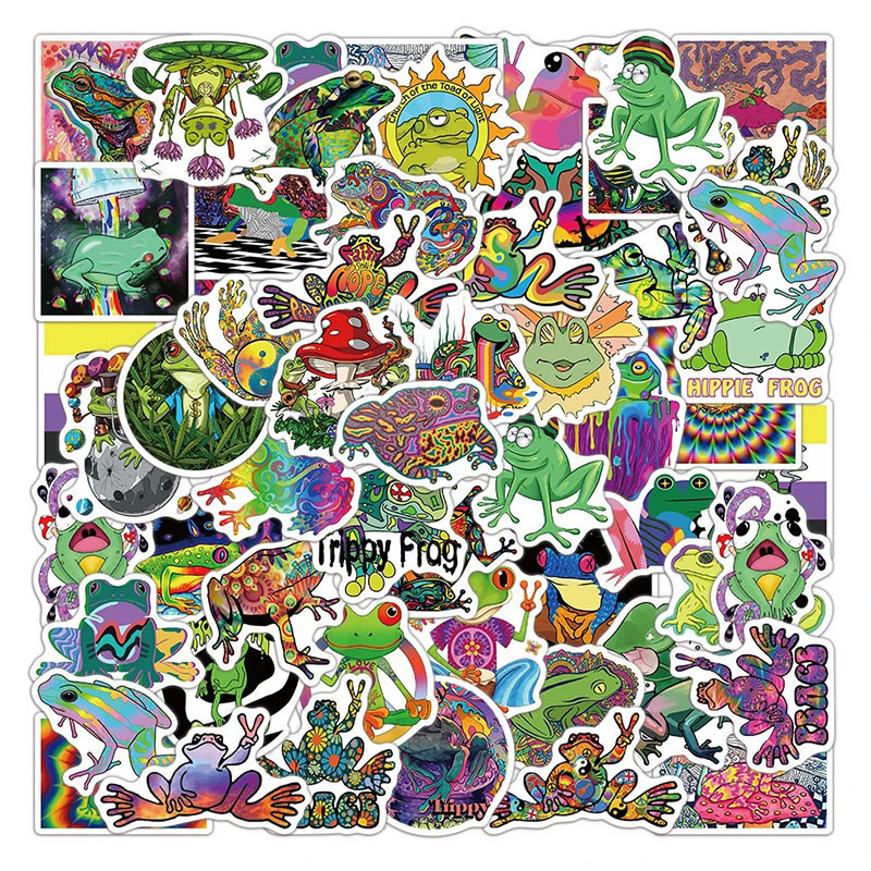 Psychedelic Frog Stickers | Trippy & Neon Decals – 50 Pack