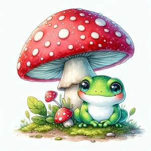 Autocollant Grenouille Sous Champignon -5 tailles au choix !