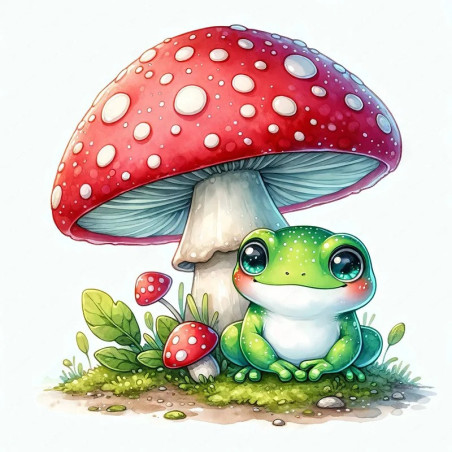 Autocollant Grenouille Sous Champignon -5 tailles au choix !
