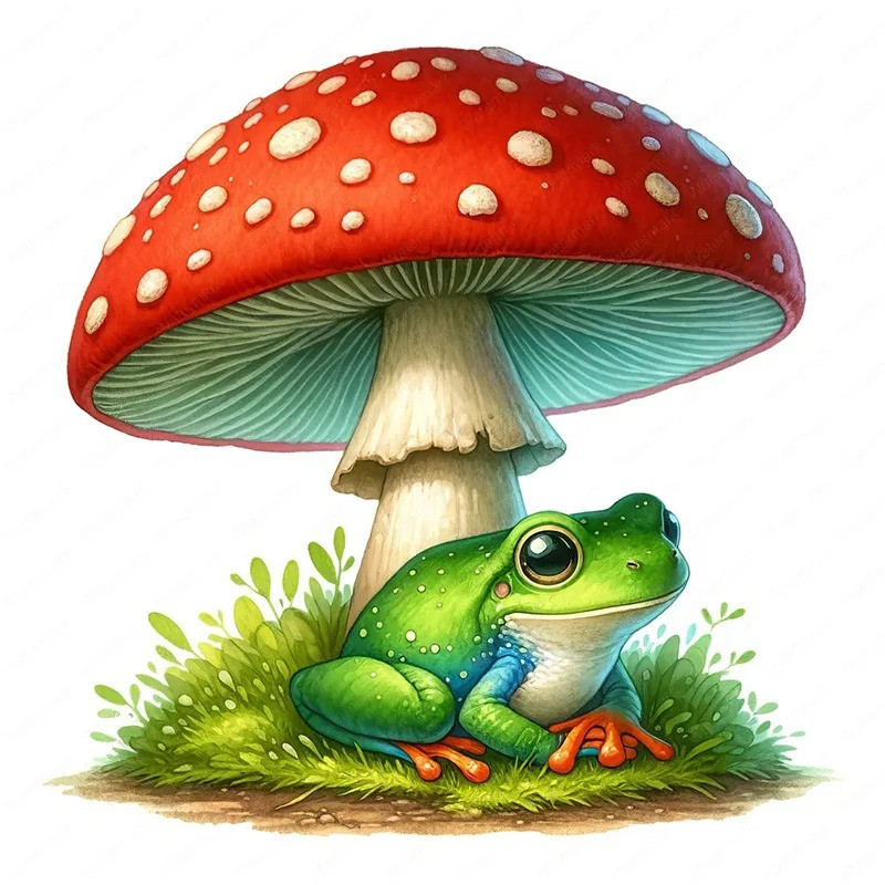 Sticker Grenouille et Champignon Ambiance Forêt - 5 Tailles Disponibles !