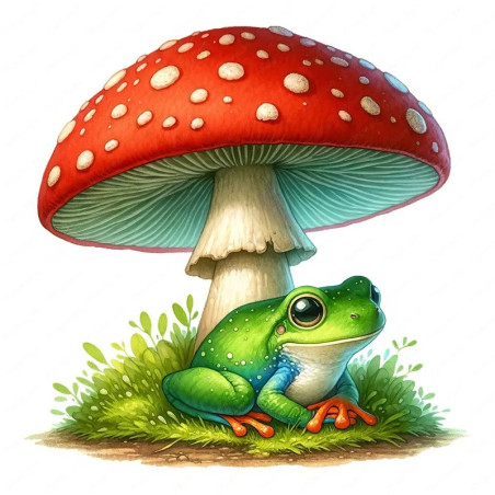 Sticker Grenouille et Champignon Ambiance Forêt - 5 Tailles Disponibles !