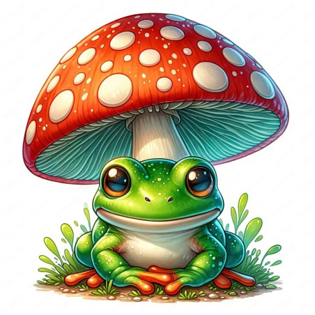 Sticker Grenouille Zen sur Champignon | Autocollant Nature