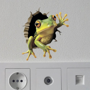 Sticker Grenouille 3D Effet Mur Fissuré | 4 Tailles