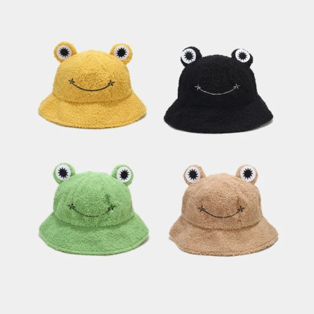 Cute Smiley Frog Bucket Hat – Soft Plush Hat in 4 Colors