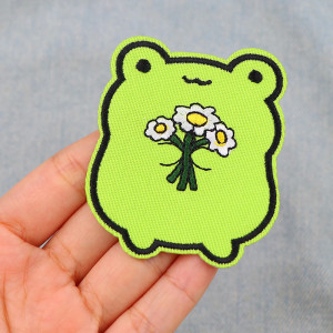 Écusson Thermocollant Grenouille & Fleurs | Appliqué Brodé