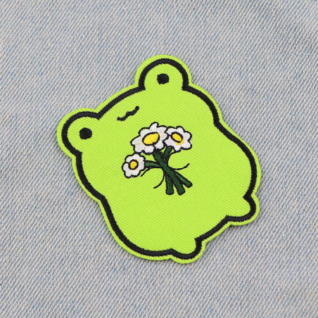 Écusson Thermocollant Grenouille & Fleurs | Appliqué Brodé
