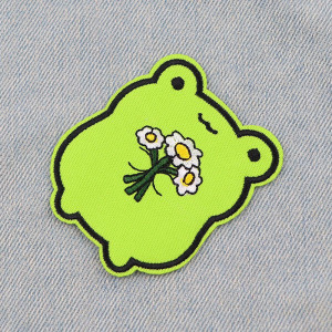 Cute Frog in Love Iron-On Patch | Embroidered Flower Applique