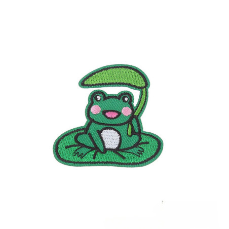 Cute Frog with Lotus Iron-On Patch | Unique Gift 2.4"