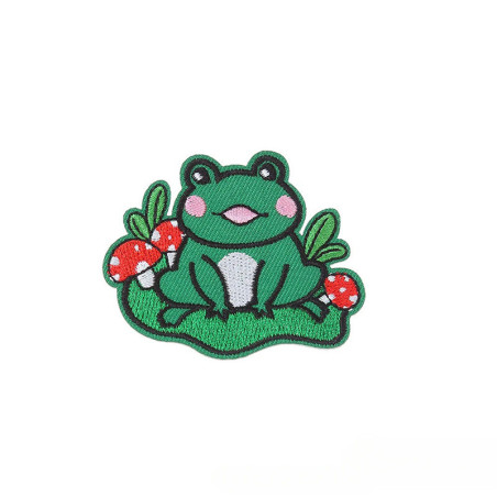 Enchanted Forest Frog Iron-On Patch – Cute Embroidered Applique