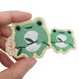 Cute Frog Sakura Iron-On Patch | Unique Embroidered Gift