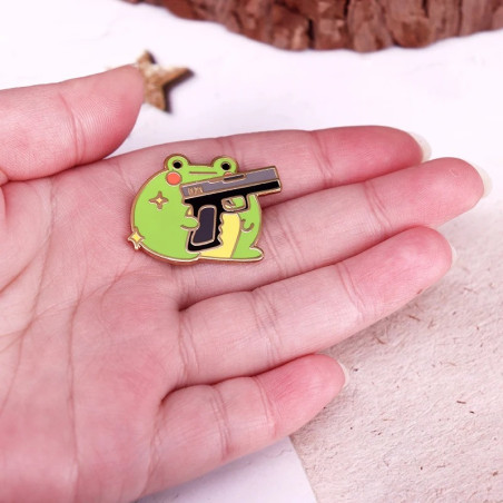 Funny Frog with Gun Iron-On Patch | Cute Rebel Accessory Gift
