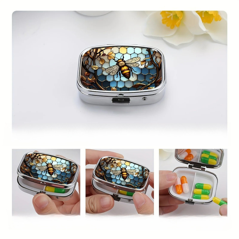 Pilulier Abeille Design Vitrail | Boîte de Voyage Originale