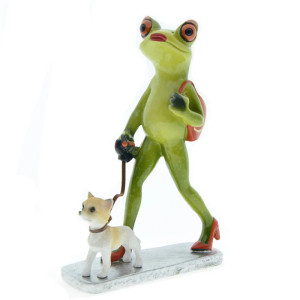 Figurine Grenouille Élégante avec Chien | Déco Amusante