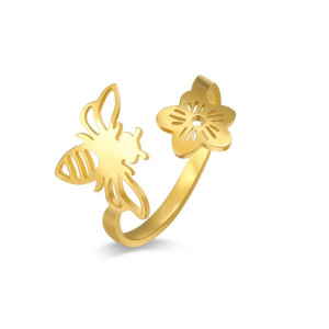 Bague Abeille & Fleur Céleste Ajustable - Or ou Argent