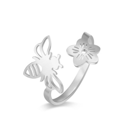 Bague Abeille & Fleur Céleste Ajustable - Or ou Argent