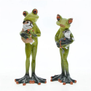 Figurine Grenouille Câlinant Chat & Chien | Déco Animaux