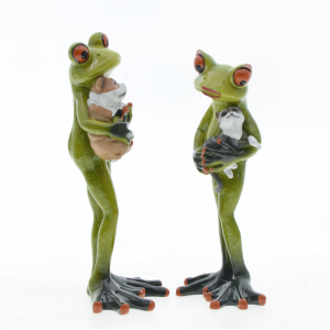 Figurine Grenouille Câlinant Chat & Chien | Déco Animaux