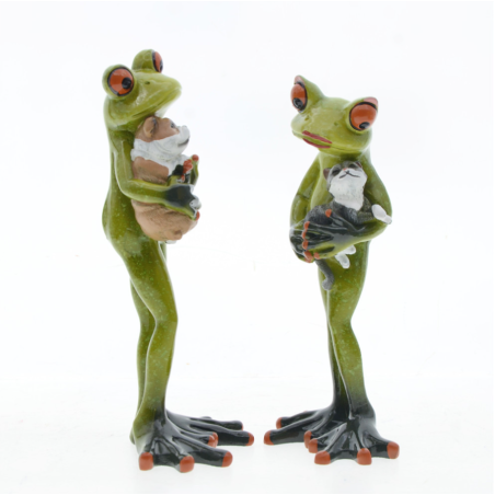 Figurine Grenouille Câlinant Chat & Chien | Déco Animaux