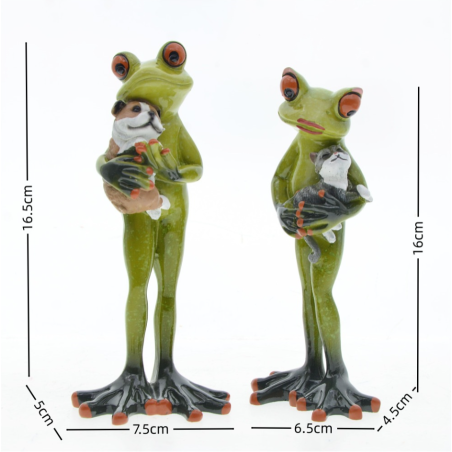 Figurine Grenouille Câlinant Chat & Chien | Déco Animaux