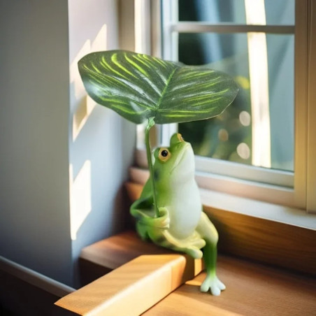 Statue Grenouille Parapluie Feuille – Déco de Jardin Zen