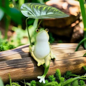 Statue Grenouille Parapluie Feuille – Déco de Jardin Zen