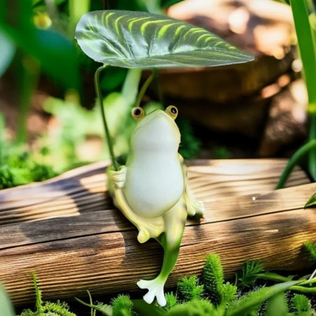 Statue Grenouille Parapluie Feuille – Déco de Jardin Zen