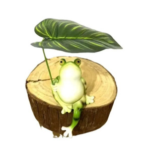 Frog with Leaf Umbrella Statue – Cute Zen Garden Decor
