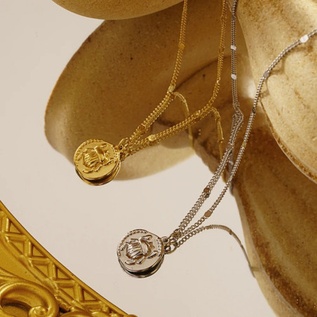 Collier Scarabée Solaire | Doré & Argenté en Acier Inoxydable