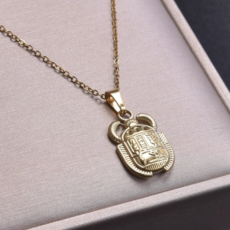 Collier Scarabée Égyptien | Amulette en Acier Inoxydable