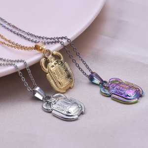Collier Scarabée Égyptien | Amulette en Acier Inoxydable