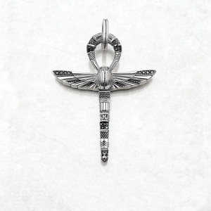 Pendentif Ankh Scarabée Argent 925 | Bijou Égyptien Unique