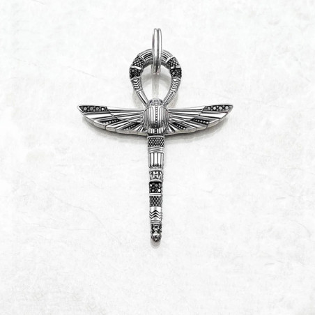 Pendentif Ankh Scarabée Argent 925 | Bijou Égyptien Unique