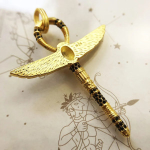Gold Ankh Scarab Pendant – 925 Silver & Black Stone Jewelry