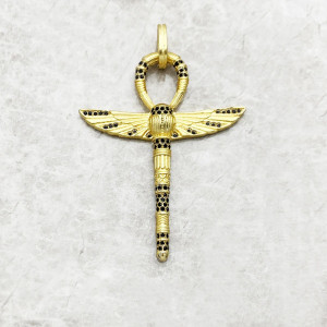 Pendentif Ankh Scarabée Or – Bijou Argent 925 & Pierre Noire
