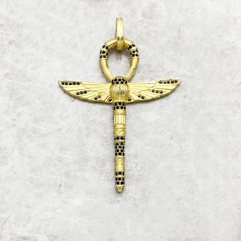 Pendentif Ankh Scarabée Or – Bijou Argent 925 & Pierre Noire