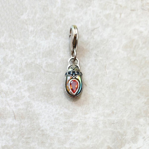 Pendentif Scarabée Vintage en Argent 925 & Zircon Rouge
