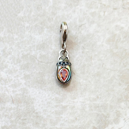 Pendentif Scarabée Vintage en Argent 925 & Zircon Rouge