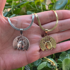 Collier Scarabée Ailes Solaires Or & Argent | 1001 Abeilles