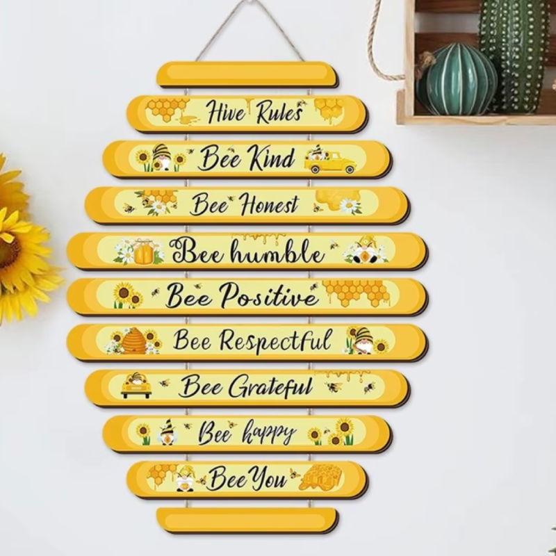 Décoration Murale Abeille 'Règles de la Ruche' en Bois