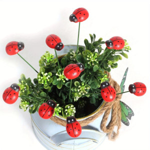 Tuteurs de Jardin Coccinelle - Lot de 10 Décorations en Bois