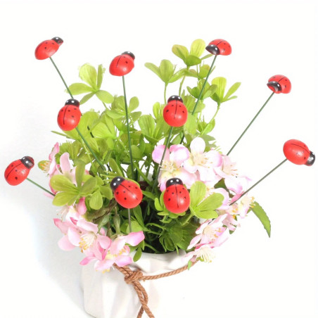 Estacas Mariquita Jardín - Set 10 Adornos de Madera y Metal