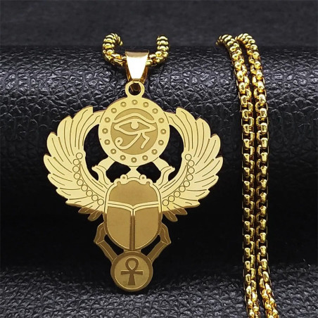 Collier Scarabée Ankh - Pendentif Égyptien en Acier Inox