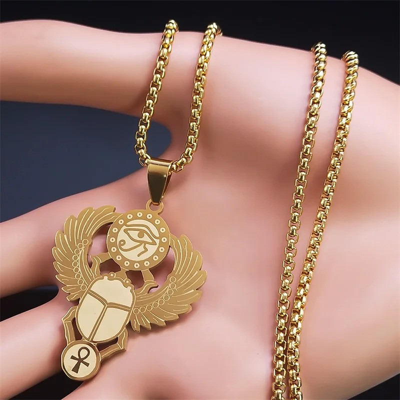 Collier Scarabée Ankh - Pendentif Égyptien en Acier Inox