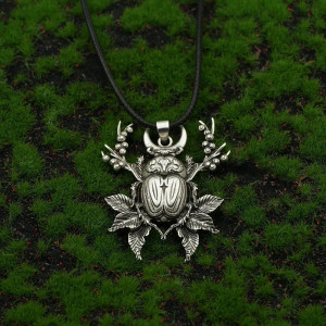 Mystic Scarab Beetle Necklace | Moon, Leaf & Star Pendant